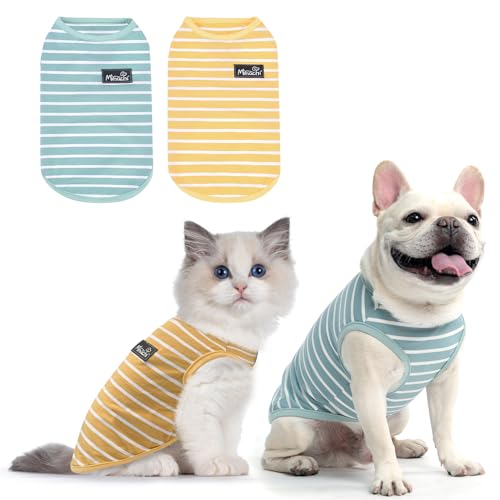 MIHACHI Hunde-Shirts, Hundekleidung, 2er-Pack für kleine und mittelgroße Hunde – atmungsaktiv, leicht, Baumwolle, ärmellose Weste, Tank-Tops für Sommer, Welpen, Katzen, Jungen, Mädchen von Mihachi