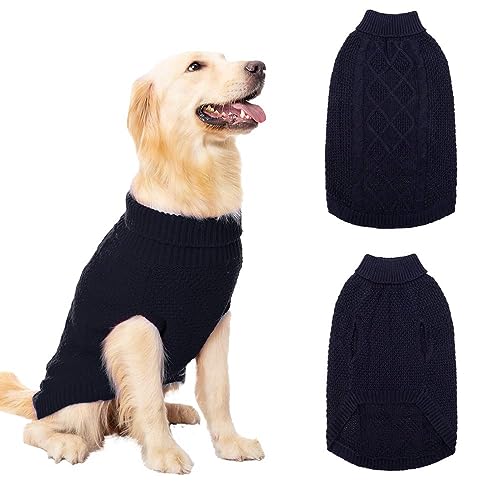 Mihachi Rollkragenpullover für Hunde, Wintermantel, Klassische Zopfstrickkleidung mit Loch für die Leine für kaltes Wetter von Mihachi