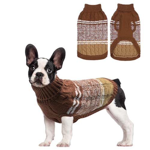 Mihachi Hundepullover für kaltes Wetter, warmer Hundemantel, Rollkragen, gestrickte Hundekleidung mit Loch für die Leine für kleine bis große Jungen, Mädchen, Hunde, Katzen, Haustiere, Beige, Größe S von Mihachi