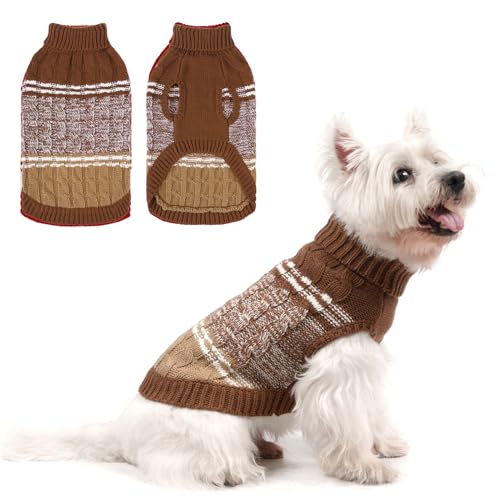 Mihachi Hundepullover für kaltes Wetter, warmer Hundemantel, Rollkragen, gestrickte Hundekleidung mit Loch für die Leine für kleine bis große Jungen, Mädchen, Hunde, Katzen, Haustiere, Beige, Größe S von Mihachi