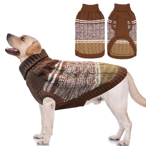 Mihachi Hundepullover für kaltes Wetter, warmer Hundemantel, Rollkragen, gestrickte Hundekleidung mit Loch für die Leine für kleine bis große Jungen, Mädchen, Hunde, Katzen, Haustiere, Beige, Größe L von Mihachi