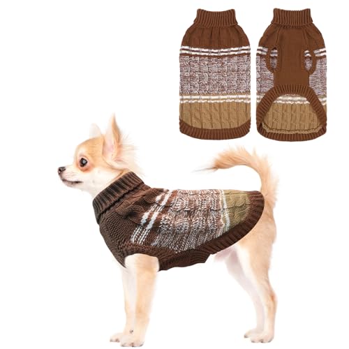 Mihachi Hundepullover für kaltes Wetter, warmer Hundemantel, Rollkragen, gestrickte Hundekleidung mit Loch für die Leine für kleine bis große Jungen, Mädchen, Hunde, Katzen, Haustiere, Beige, XS von Mihachi