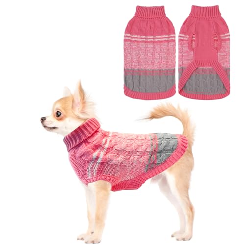 Mihachi Hundepullover für kaltes Wetter, warmer Hundemantel, Rollkragen, gestrickte Hundekleidung mit Loch für die Leine für kleine bis große Jungen, Mädchen, Hunde, Katzen, Haustiere, Rosa, Größe XS von Mihachi