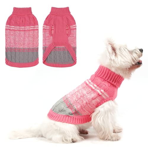 Mihachi Hundepullover für kaltes Wetter, warmer Hundemantel, Rollkragen, gestrickte Hundekleidung mit Loch für die Leine für kleine bis große Jungen, Mädchen, Hunde, Katzen, Haustiere, Rosa, Größe XS von Mihachi