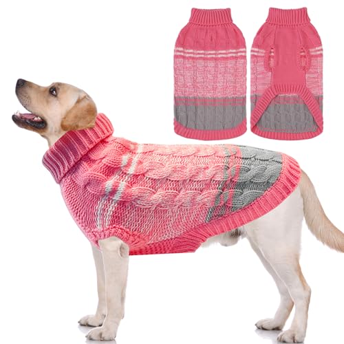 Mihachi Hundepullover für kaltes Wetter, warmer Hundemantel, Rollkragen, gestrickte Hundekleidung mit Loch für die Leine für kleine bis große Jungen, Mädchen, Hunde, Katzen, Haustiere, Rosa, Größe M von Mihachi