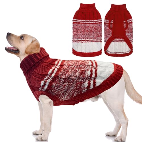 Mihachi Hundepullover für kaltes Wetter, warmer Hundemantel, Rollkragen, gestrickte Hundekleidung mit Loch für die Leine für kleine bis große Jungen, Mädchen, Hunde, Katzen, Haustiere, Rot, Größe M von Mihachi