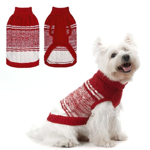 Mihachi Hundepullover für kaltes Wetter, warmer Hundemantel, Rollkragen, gestrickte Hundekleidung mit Loch für die Leine für kleine bis große Jungen, Mädchen, Hunde, Katzen, Haustiere, Rot, Größe M von Mihachi