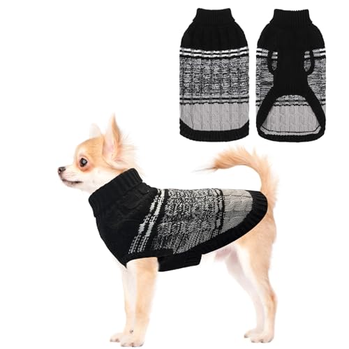 Mihachi Hundepullover für kleine Hunde, Mädchen, Jungen, weiches, warmes Hunde-Shirt, Rollkragenpullover, Strickpullover, Hundekleidung mit Loch für die Leine für große Katzen, Welpen, Hunde, Schwarz, von Mihachi