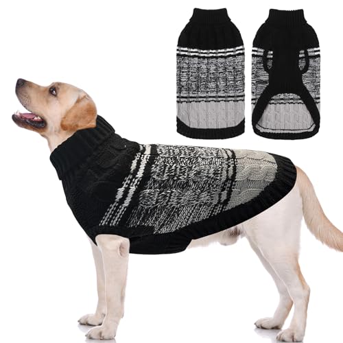 Mihachi Hundepullover für kaltes Wetter, warmer Hundemantel, Rollkragen, gestrickte Hundekleidung mit Loch für die Leine für kleine bis große Jungen, Mädchen, Hunde, Katzen, Haustiere, Schwarz, Größe von Mihachi