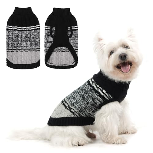 Mihachi Hundepullover für kaltes Wetter, warmer Hundemantel, Rollkragen, gestrickte Hundekleidung mit Loch für die Leine für kleine bis große Jungen, Mädchen, Hunde, Katzen, Haustiere, Schwarz, Größe von Mihachi