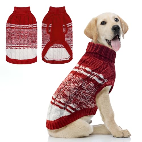 Mihachi Hundepullover für kaltes Wetter, warmer Rollkragen, gestrickte Hundekleidung mit Loch für die Leine für kleine bis große Jungen, Mädchen, Hunde, Katzen, Haustiere, Rot, Größe L von Mihachi