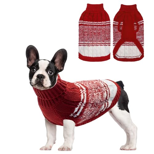 Mihachi Hundepullover für kaltes Wetter, warmer Rollkragen, gestrickte Hundekleidung mit Loch für die Leine für kleine bis große Jungen, Mädchen, Hunde, Katzen, Haustiere, Rot, Größe S von Mihachi