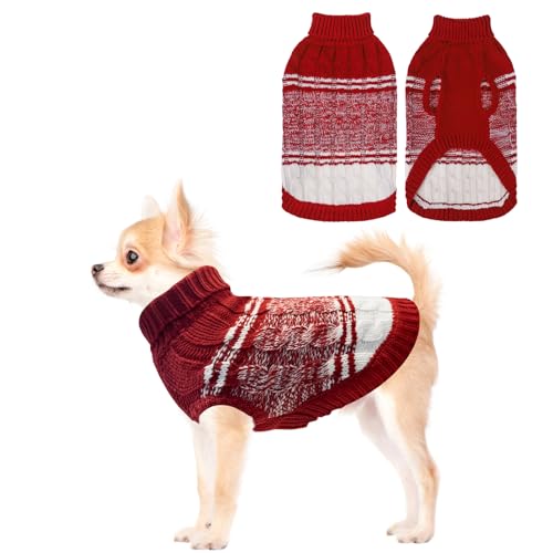 Mihachi Hundepullover für kleine Hunde, Mädchen, Jungen, weiches, warmes Hunde-Shirt, Rollkragenpullover, Strickpullover, Hundekleidung mit Loch für die Leine für große Katzen, Welpen, Hunde, Rot, von Mihachi