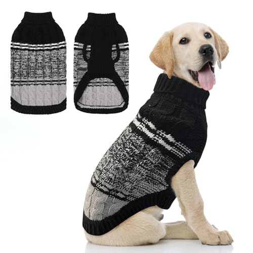 Mihachi Hundepullover für kaltes Wetter, warmer Rollkragen, gestrickte Hundekleidung mit Loch für die Leine für kleine bis große Jungen, Mädchen, Hunde, Katzen, Haustiere, Schwarz, Größe L von Mihachi