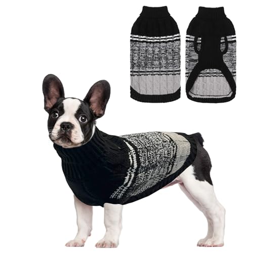 Mihachi Hundepullover für kaltes Wetter, warmer Rollkragen, gestrickte Hundekleidung mit Loch für die Leine für kleine bis große Jungen, Mädchen, Hunde, Katzen, Haustiere, Schwarz, Größe S von Mihachi