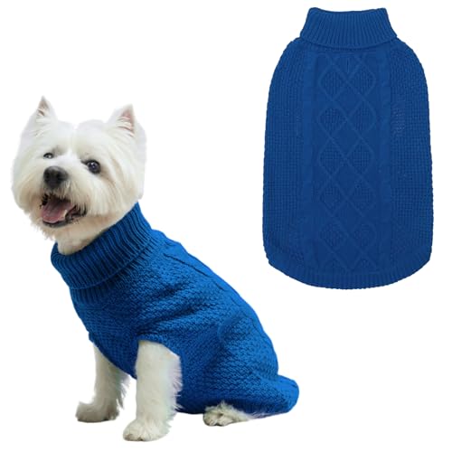 Mihachi Rollkragenpullover für Hunde, Wintermantel, klassische Zopfstrickkleidung mit Loch für die Leine für kaltes Wetter, ideales Geschenk für Haustiere im Neujahr, Königsblau, Größe S/M von Mihachi