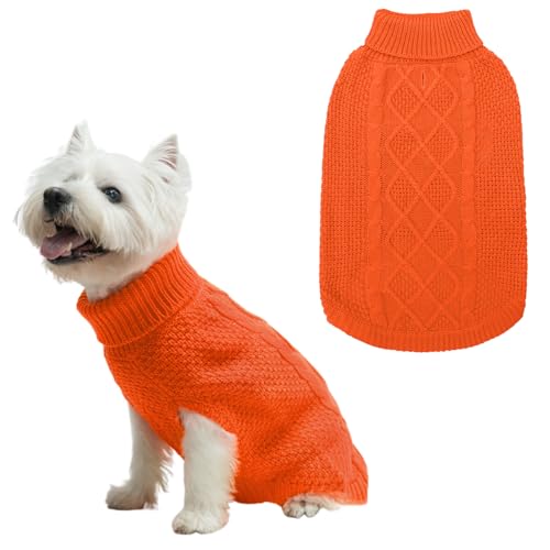 Mihachi Rollkragenpullover für Hunde, Wintermantel, klassische Zopfstrickkleidung mit Loch für die Leine für kaltes Wetter, ideales Geschenk für Haustiere im Neujahr, Orange, Größe S/M von Mihachi