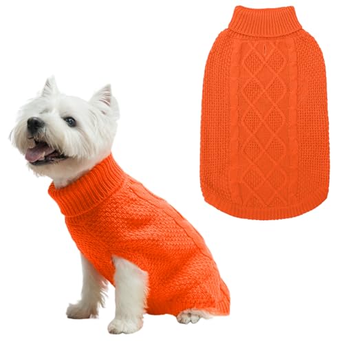 Mihachi Rollkragenpullover für Hunde, Wintermantel, klassische Zopfstrickkleidung mit Loch für die Leine für kaltes Wetter, ideales Geschenk für Haustiere im Neujahr, Orange, Größe XS von Mihachi