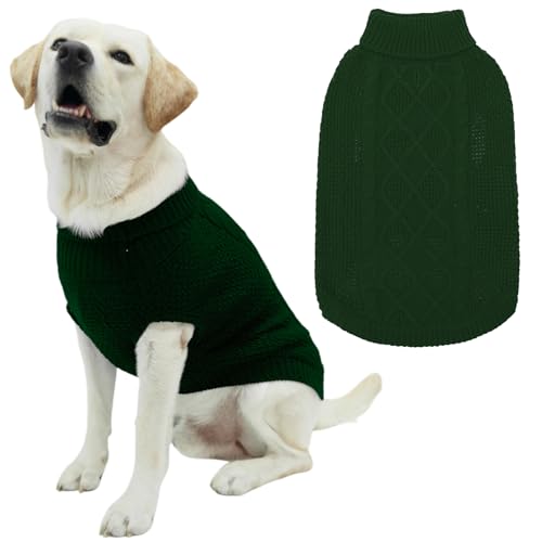 Mihachi Rollkragenpullover für Hunde, Wintermantel, klassische Zopfstrickkleidung mit Loch für die Leine für kaltes Wetter, ideales Geschenk für Haustiere zu Neujahr, Armeegrün, Größe M/L von Mihachi