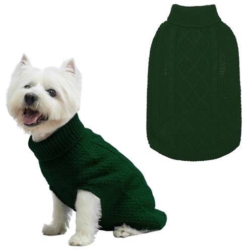 Mihachi Rollkragenpullover für Hunde, Wintermantel, klassische Zopfstrickkleidung mit Loch für die Leine für kaltes Wetter, ideales Geschenk für Haustiere zu Neujahr, Armeegrün, Größe XS von Mihachi