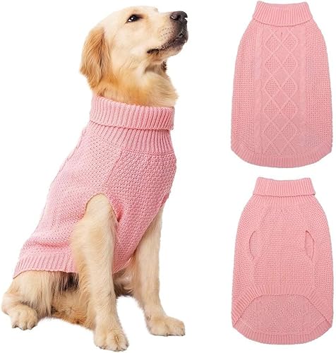 Mihachi Rollkragenpullover für Hunde – Hundepullover Wintermantel Bekleidung Klassische Zopfmuster Kleidung mit Leinenloch für kaltes Wetter von Mihachi