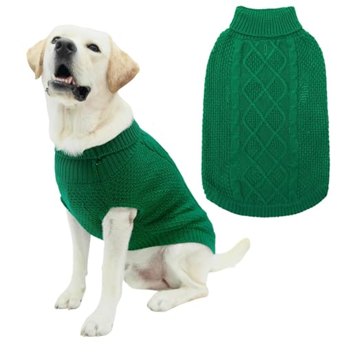 Mihachi Rollkragenpullover für Hunde – Wintermantel, klassische Zopfstrick-Kleidung mit Loch für die Leine für kaltes Wetter, ideales Geschenk für Haustier im neuen Jahr von Mihachi