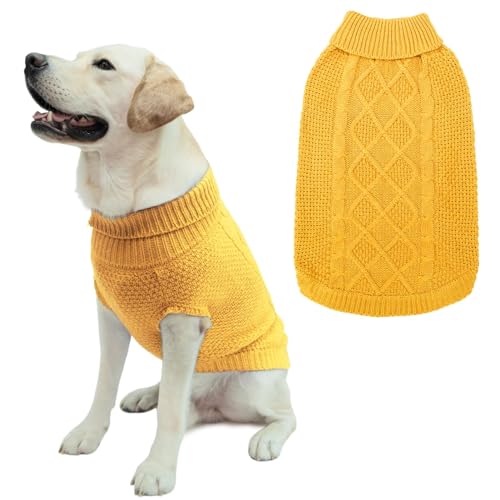 Mihachi Rollkragenpullover für Hunde – Wintermantel, klassische Zopfstrick-Kleidung mit Loch für die Leine für kaltes Wetter, ideales Geschenk für Haustier im neuen Jahr von Mihachi