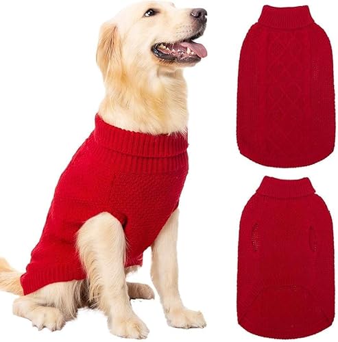 Mihachi Rollkragenpullover für Hunde – Wintermantel, klassische Zopfstrickkleidung mit Loch für die Leine für kaltes Wetter, ideales Geschenk für Haustiere zu Neujahr von Mihachi