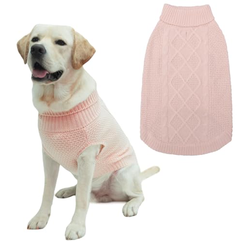 Mihachi Rollkragenpullover für Hunde – Wintermantel, klassische Zopfstrickkleidung mit Loch für die Leine für kaltes Wetter, ideales Geschenk für Haustiere zu Neujahr, cremefarben, Größe M/L von Mihachi