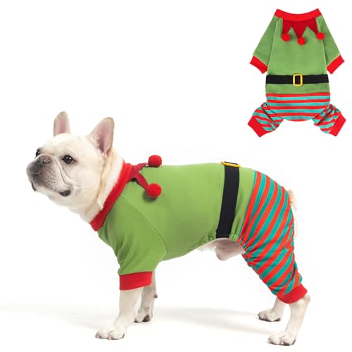 Mihachi Weihnachtlicher Hunde-Pyjama für kleine bis große Hunde, Jungen und Mädchen, weicher Haustier-Pyjama, Winter, warmer Jammies-Pullover, dehnbar, Weihnachtselfe, Clown, Welpen-Einteiler, Outfits von Mihachi