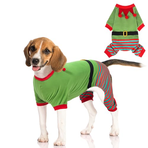 Mihachi Weihnachtlicher Hunde-Pyjama für kleine bis große Hunde, Jungen und Mädchen, weicher Haustier-Pyjama, Winter, warmer Jammies-Pullover, dehnbar, Weihnachtselfe, Clown, Welpen-Einteiler, Outfits von Mihachi