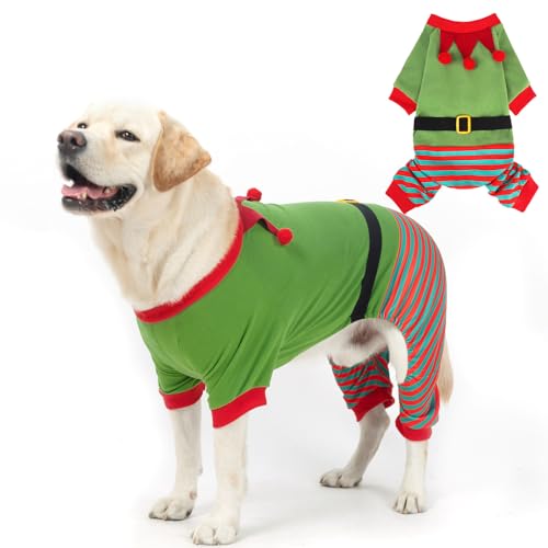 Mihachi Weihnachtlicher Hunde-Pyjama für kleine bis große Hunde, Jungen und Mädchen, weicher Haustier-Pyjama, Winter, warmer Jammies-Pullover, dehnbar, Weihnachtselfe, Clown, Welpen-Einteiler, Outfits von Mihachi