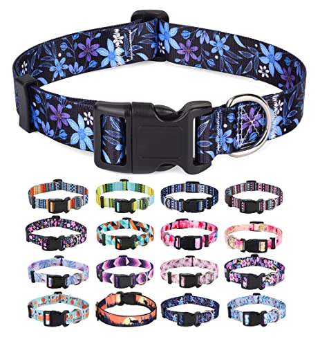 Mihqy Hundehalsband, Verstellbares, Weich & Komfort Hunde Halsband, Böhmisches, Blumen, geometrisches, Stammes Design, für Kleine, Mittlere und Große Hunde(Blumen Blau,S) von Mihqy