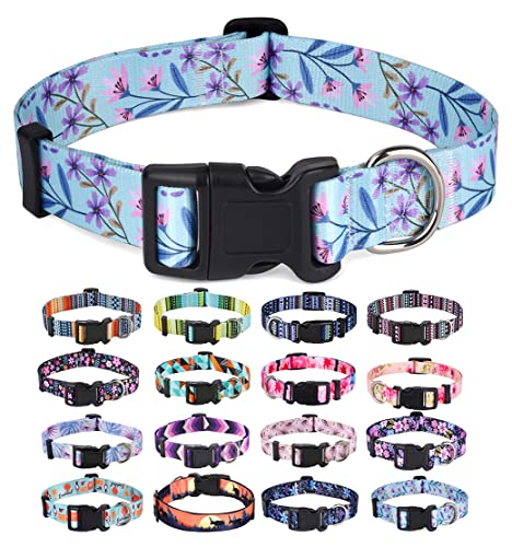 Mihqy Hundehalsband, Verstellbares, Weich & Komfort Hunde Halsband, Böhmisches, Blumen, geometrisches, Stammes Design, für Kleine, Mittlere und Große Hunde(Blumen Lila,L) von Mihqy