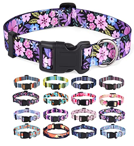 Mihqy Hundehalsband, Verstellbares, Weich & Komfort Hunde Halsband, Böhmisches, Blumen, geometrisches, Stammes Design, für Kleine, Mittlere und Große Hunde(Blumen Rosa,S) von Mihqy