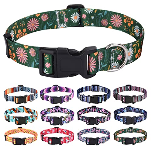 Mihqy Hundehalsband Verstellbares, Weich & Komfort Nylon Hunde Halsband für Kleine Mittlere Große Hunde Welpen Katzen(Dunkel Grüne Blume, L) von Mihqy