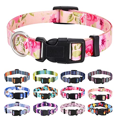 Mihqy Hundehalsband, Verstellbares, Weich & Komfort Hunde Halsband, Böhmisches, Blumen, geometrisches, Stammes Design, für Kleine, Mittlere und Große Hunde(Pinke Rose,XS) von Mihqy