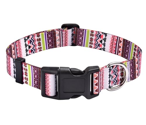 Mihqy Hundehalsband, Verstellbares, Weich & Komfort Hunde Halsband, Böhmisches, Blumen, geometrisches, Stammes Design, für Kleine, Mittlere und Große Hunde(Rosa Böhmen,M) von Mihqy