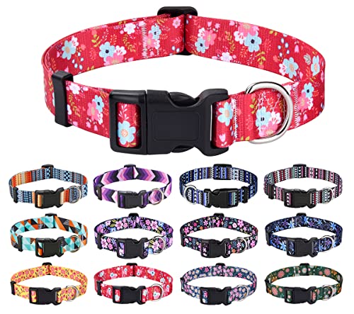 Mihqy Hundehalsband Verstellbares, Weich & Komfort Nylon Hunde Halsband für Kleine Mittlere Große Hunde Welpen Katzen(Rote Blume, L) von Mihqy