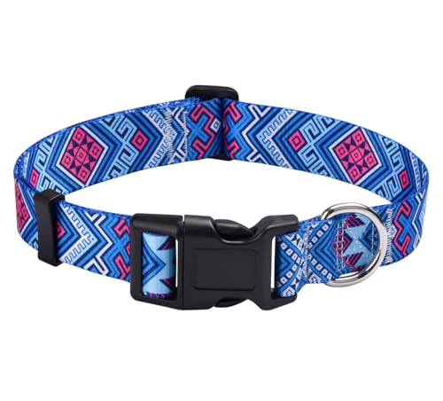 Mihqy Hundehalsband, Verstellbares, Weich & Komfort Hunde Halsband, Böhmisches, Blumen, geometrisches, Stammes Design, für Kleine, Mittlere und Große Hunde(Blue Ethnic Style,M) von Mihqy