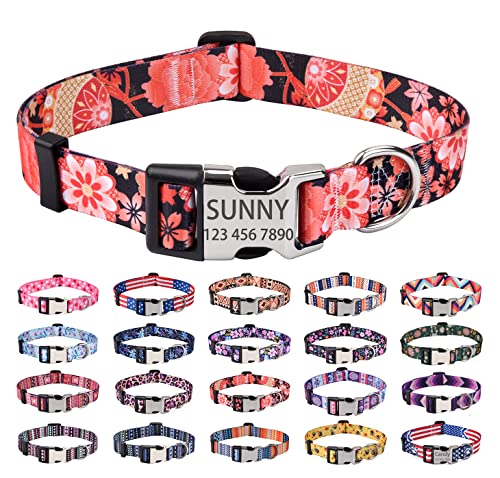 Mihqy Personalisiertes Hundehalsband mit Eingraviertem Namen und Telefonnummer - Weich & Komfort Hunde Halsband Hundehalsbänder für Kleine Mittel Große Hunde Welpen Katzen(Rot Floral A,XS) von Mihqy