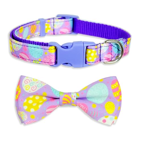 Eater Dog Fliege mit Halsband, Frühlingsurlaub, violette Eier-Halsband für Jungen und Mädchen, für große und mittelgroße Haustiere (Ostern, Größe M (31,8–50,8 cm) Halsumfang x 1,9 cm breit von Miiemiu