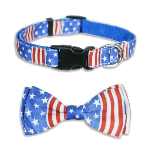 Fliege für Hunde mit Halsband, Unabhängigkeitstag, amerikanische Flagge, Halsband für Jungen und Mädchen, passend für große mittelgroße Haustiere und Welpen von Miiemiu