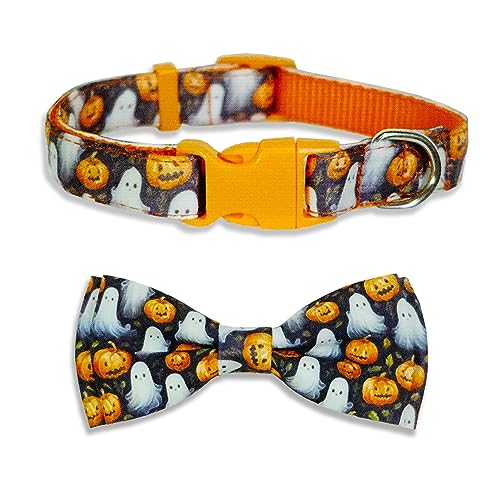 Halloween-Halsband für Jungen und Mädchen, für kleine, mittelgroße und große Hunde, Haustiere, Welpen, Halloween-Hundehalsband mit Fliege (Tierdruck, Größe L (40,6–68,6 cm) Halsumfang x 2,5 cm Breite von Miiemiu