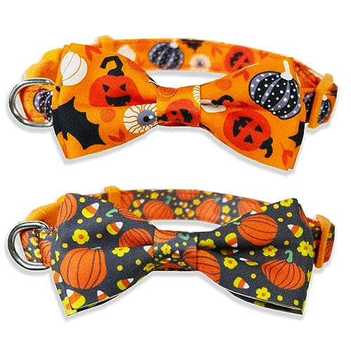 Halloween-Hundehalsband mit Fliege, 2 Stück, Urlaub, Kürbis, Geisterhalsband für Jungen und Mädchen, kleine, mittelgroße und große Haustiere, Welpen von Miiemiu