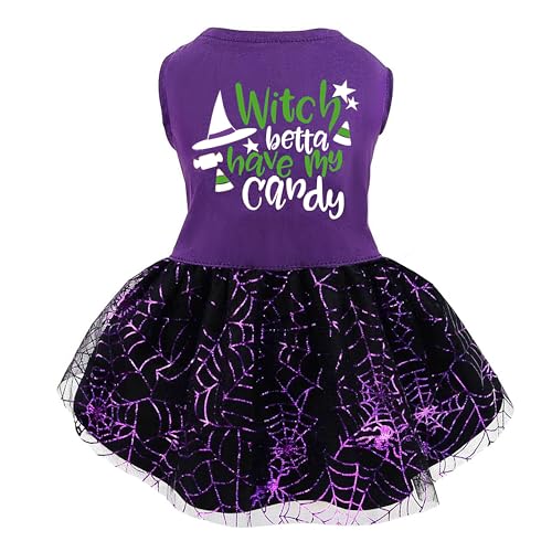 Halloween Hundekleid, Hexe Candy Spinnennetz Tutu Rock, Urlaub Katze Kostüm für kleine Hunde und Katzen, Lila Haustier Outfit für Welpen und Kätzchen von Miiemiu