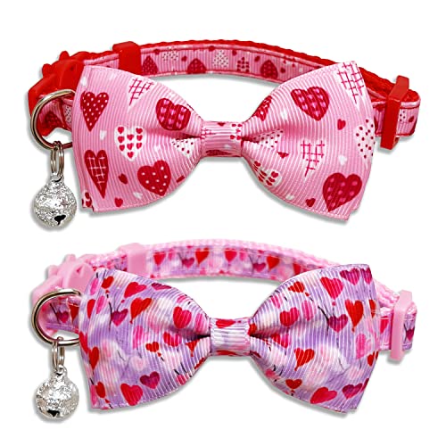 Valentine Fliege Katzenhalsband-Set mit Glocke, Urlaub Let's Kiss Pink Heart Katzenhalsband für Jungen und Mädchen, Kätzchen (Muster 3) von Miiemiu