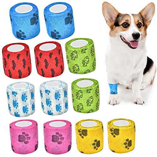 Miilovdora 12 Rollen Selbsthaftende Bandage Kohäsive Bandage Selbstklebender Verband für Vet Wrap Pet 5cm x 4,5m Elastischer Binde Bandage Haftbandage Fixierbinde für Handgelenk,Knöchel Finger von Miilovdora