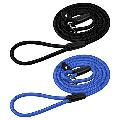 2 Stück 1.3M Hundeleine für Hunde, 10mm Starke Schleppleine Verstellbare, Trainingsleine Nylon für Kleine Mittlere Große Hunde, Robustes Kletterseil und Karabiner（Schwarz, Blau） von Mikihat