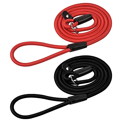 2 Stück Hundeleine für Hunde, 130CM*1CM Starke Schleppleine Verstellbare, Trainingsleine Nylon für Kleine Mittlere Große Hunde, Robustes Kletterseil und Karabiner（Schwarz, Rot） von Mikihat